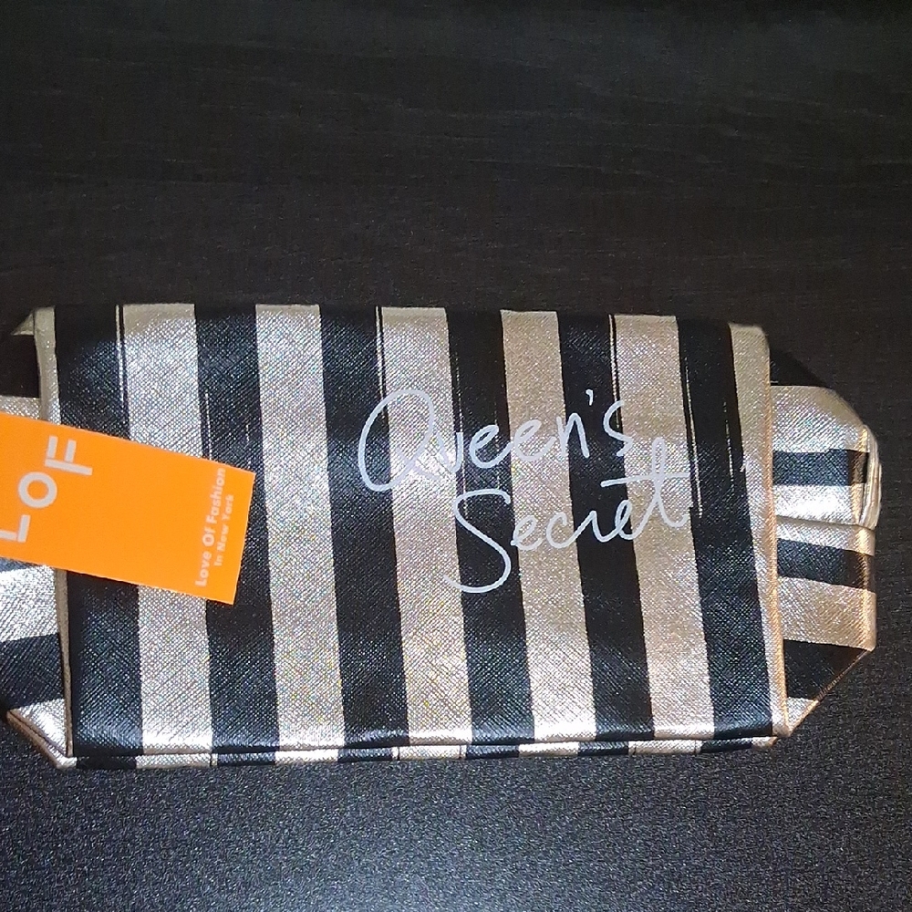 LOF Black and Gold Striped Cosmetic Bag